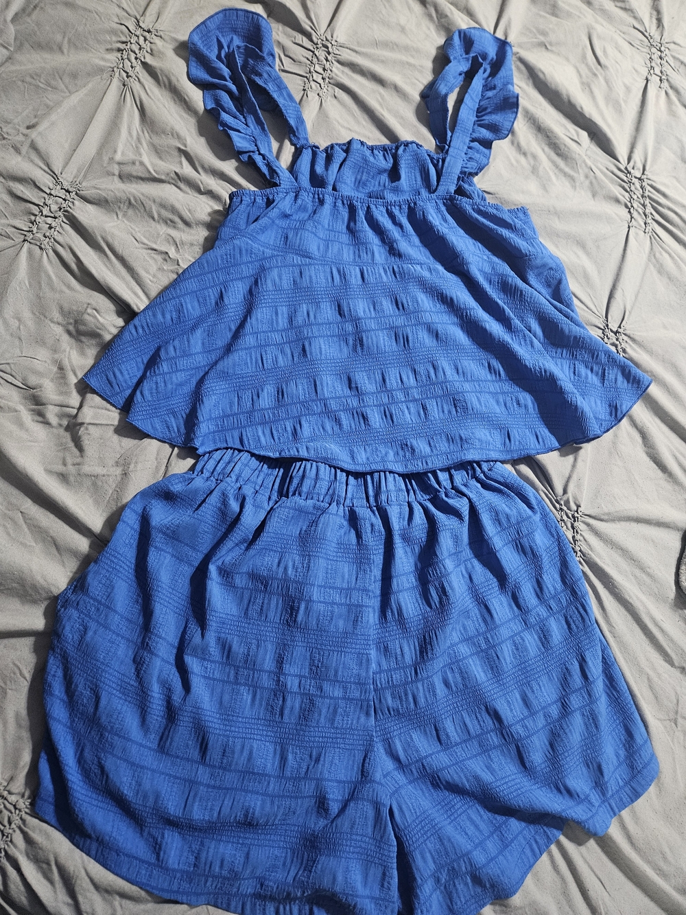 SHEIN Blue High-Waist Ruffle Strap Shorts Set